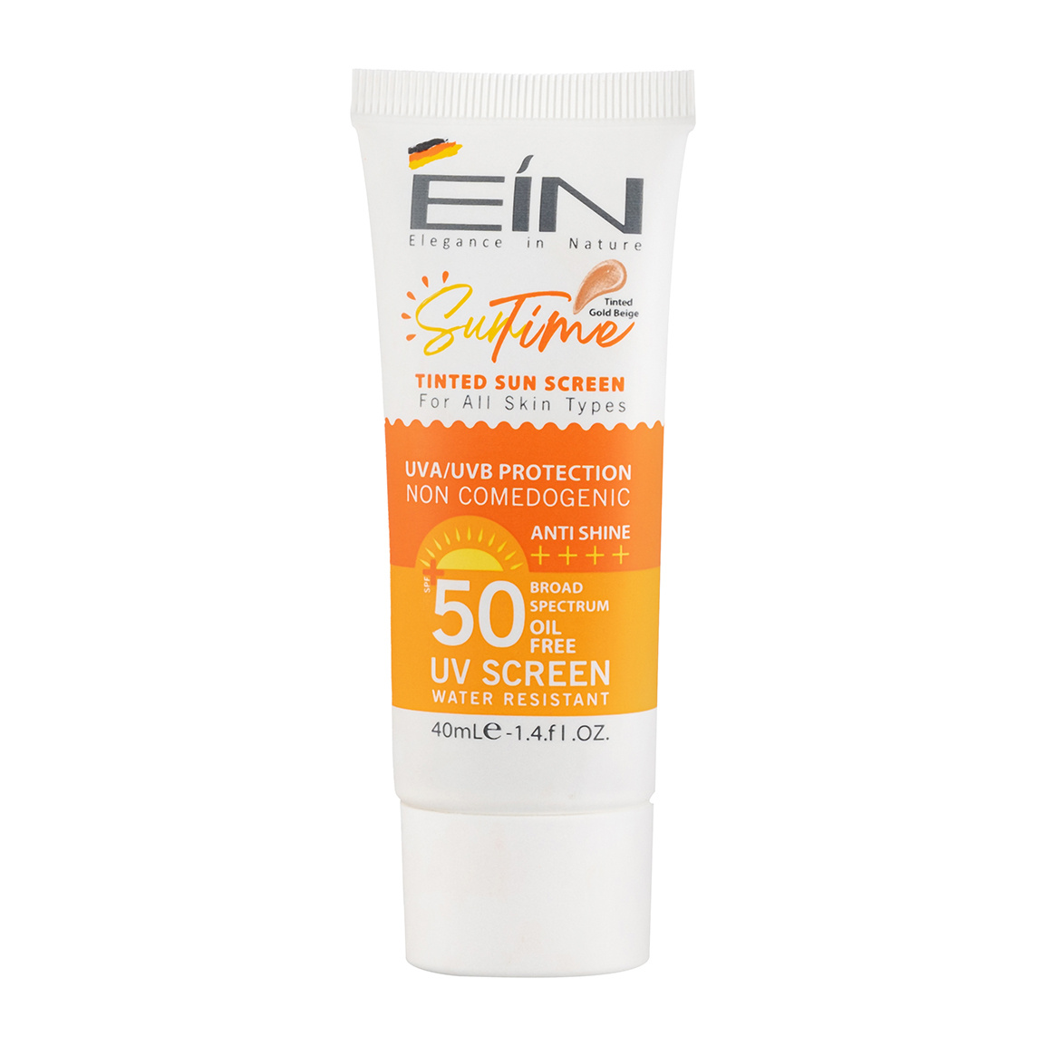کرم ضد آفتاب بژ طلایی با spf50 مناسب انواع پوست حجم 40 میلیلیتر