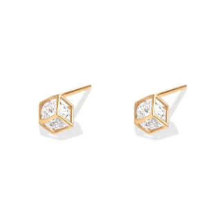 گوشواره طلا 18 عیار مدل میخی مکعب و سنگ 1