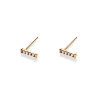 گوشواره طلا 18 عیار مدل میخی تک خط نگینی