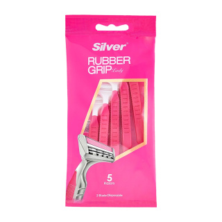 خودتراش زنانه مدل Rubber Grip بسته 5 عددی سیلور - 03