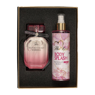 پک 2 عددی ادوپرفیوم زنانه مدل Victoria Secret Bombshell و بادی اسپلش زنانه مدل Victorias Secret هات لاو