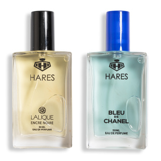 پک هدیه روز مرد 2 عددی شامل ادوپرفیوم مدل Lalique Encre Noire و Blue De Chanel حارث