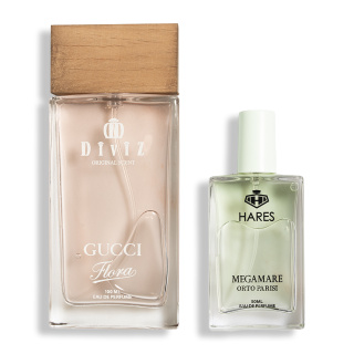 پک 2 عددی ادوپرفیوم مدل Gucci Flora حجم 100 میلی لیتر و ادوپرفیوم مدل Megamare حجم 50 میلی لیتر دیوایز