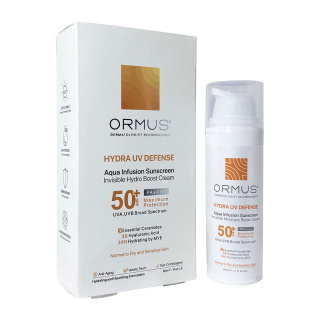 کرم ضد آفتاب بدون رنگ مدل Hydra با SPF50 مناسب پوست نرمال تا خشک و حساس حجم 50 میلی لیتر اورموس