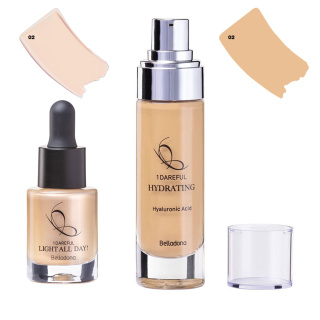 پک آرایشی دو عددی شامل کرم پودر مدل Hydrating شماره 02 و هایلایتر مدل Light All Day شماره 02