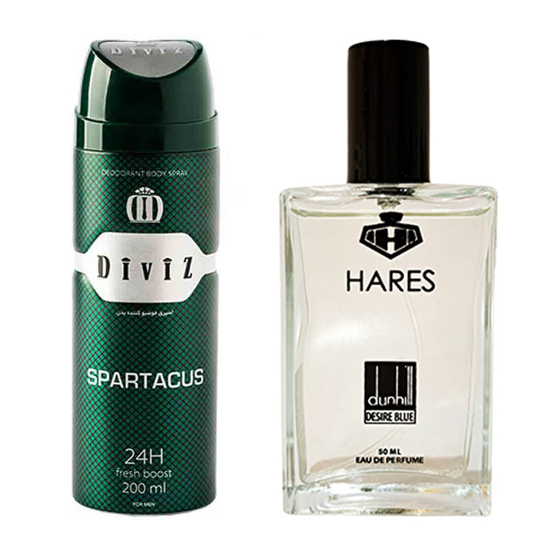 پک هدیه روز مرد 2 عددی شامل اسپری بدن مدل Spartacus و ادوپرفیوم مدل Dunhill Desire Blue