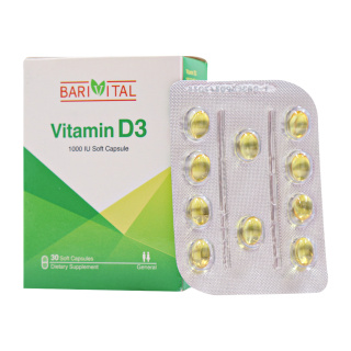 پک 4 عددی کپسول نرم ویتامین D3 1000 واحد بسته 30 عددی باریویتال - 02