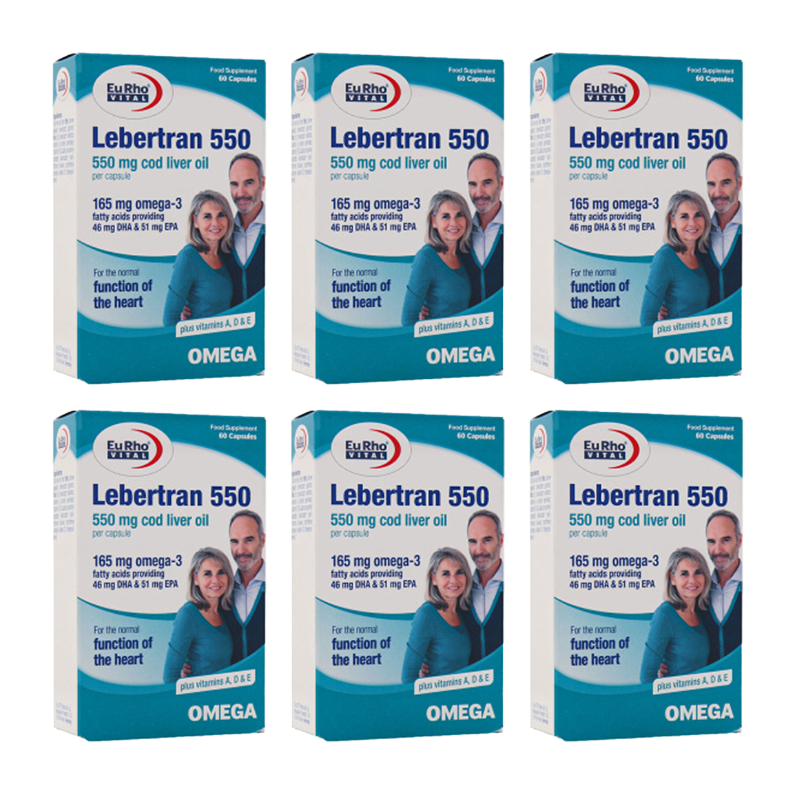 پک 6 عددی کپسول امگا 3 مدل Lebertran 550 بسته 60 عددی