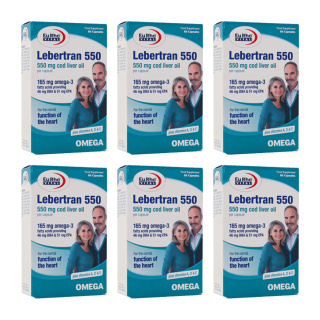 پک 6 عددی کپسول امگا 3 مدل Lebertran 550 بسته 60 عددی یوروویتال