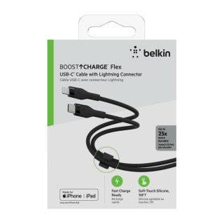 کابل شارژ سریع USB-C با رابط لایتنینگ بلکین مدل CAA009bt3MBK طول 3 متر - 04
