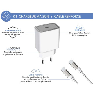 شارژر دیواری فورس شارژ سریع با کابل 1.2USB C متری - 01
