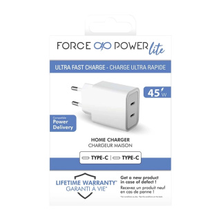 شارژر دیواری فورس مدل 45 وات شارژ سریع با دو پورت USB C - 01