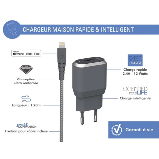 شارژر دیواری فورس مدل شارژ سریع با کابل USB A به لایتنینگ - 01