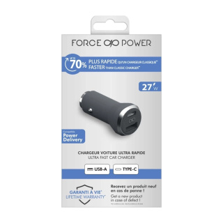 شارژر فندکی فورس مدل 27 وات شارژ سریع با پورت USB C - 01