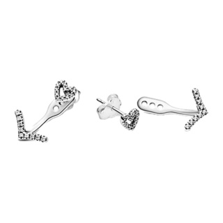گوشواره میخی نقره پاندورا مدل جناغ قلبی نگین دار - 01