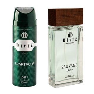 پک هدیه روز مرد 2 عددی شامل اسپری بدن مدل Spartacus و ادوپرفیوم مدل Dior Sauvage دیوایز