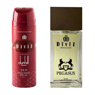 پک هدیه روز مرد 2 تایی شامل اسپری بدن مدل Dunhill Brown و ادوپرفیوم مدل Pegasus دیوایز