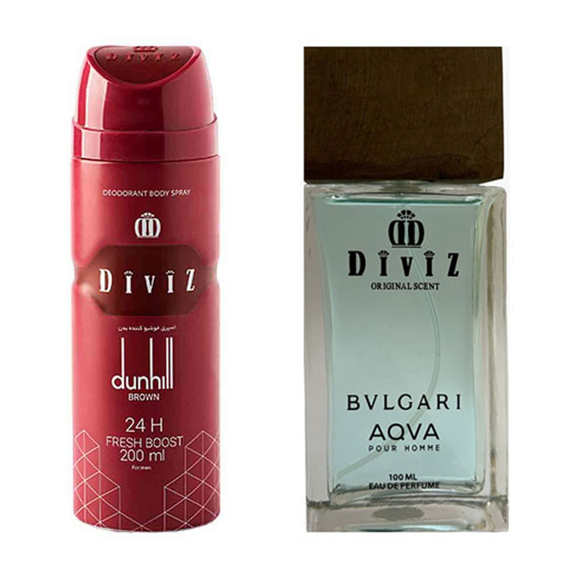 پک هدیه روز مرد 2 عددی شامل اسپری بدن مدل Dunhill Brown و ادوپرفیوم مدل Aqva Bvlgari