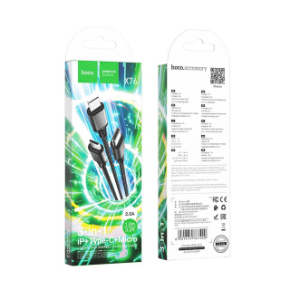 کابل شارژ USB-A TO IPHONE و MICRO و USB-C مدل X76 هوکو - 03