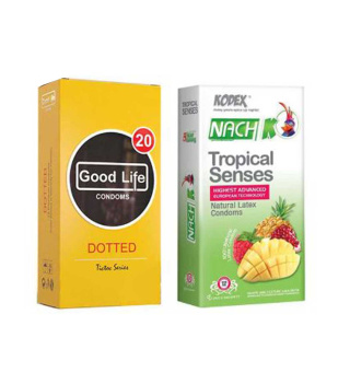 کاندوم 12 عددی گودلایف مدل Dotted به همراه کاندوم 12 عددی Tropical Senses ناچ کدکس