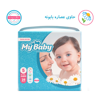 پوشک کامل سایز5 بسته 28 عددی بابونه مهربان با پوست بسته 12 تا 20 کیلوگرم مای بیبی - 01