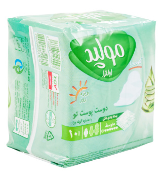 نوار بهداشتی ویژه روز اولترا با عصاره آلوئه ورا سایز متوسط بسته بندی تکی 10 عددی مولپد - 01