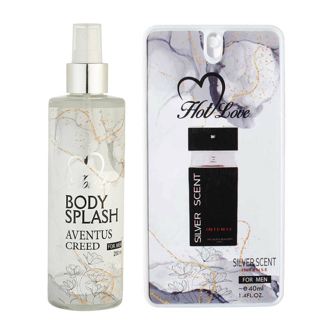 پک هدیه روز مرد 2 عددی شامل بادی اسپلش مدل Creed Aventus و عطر جیبی مدل Bogart Silver Scent