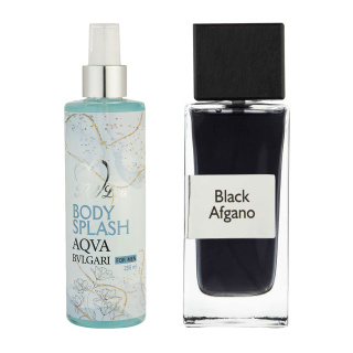 پک هدیه روز مرد 2 عددی شامل بادی اسپلش مدل Aqva Bvlgari و ادوپرفیوم مدل Black Afgano هات لاو