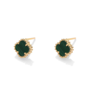 گوشواره طلا 18 عیار مدل میخی گل ونکلیف سبز گوارسه 1