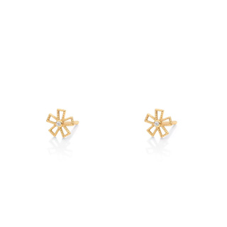 گوشواره طلا 18 عیار مدل گل آسیاب تک نگین