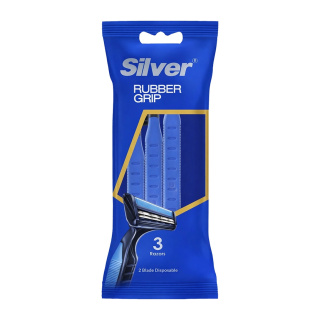 تیغ اصلاح چندبار مصرف 2 لبه مردانه مدل Rubber Grip بسته 3 عددی سیلور - 03
