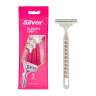 تیغ اصلاح چندبار مصرف 2 لبه زنانه مدل Rubber Grip بسته 3 عددی سیلور