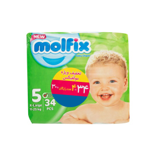 پوشک کودک مولفیکس سایز 5 بسته 34 عددی