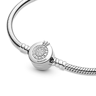دستبند نقره پاندورا مدل زنجیر ماری لوگوی تاجی دقایق نقره ای سایز 17 - 02