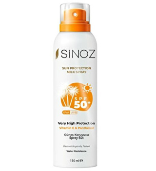 اسپری ضد آفتاب بی رنگ سینوز با SPF50 مناسب انواع پوست حجم 150 میلی لیتر