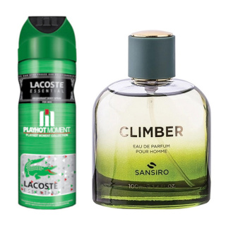 پک هدیه 2 عددی شامل اسپری پلی هات مومنت مدل Lacoste Essential و ادوپرفیوم سن سیرو مدل Climber
