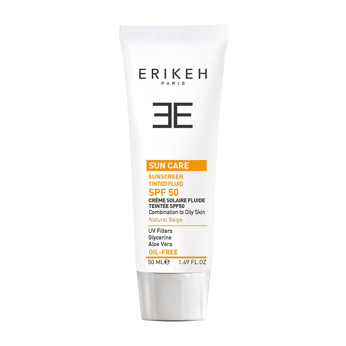 فلوئید ضد آفتاب بژ طبیعی و فاقد چربی دارای spf50 حجم 50میل اریکه نمای ۳