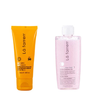 پک کرم ضد آفتاب بدون رنگ SPF3 مناسب پوست چرب و آکنهدار و تونر مولتی اکتیو #1 پوست چرب و مختلط لافارر