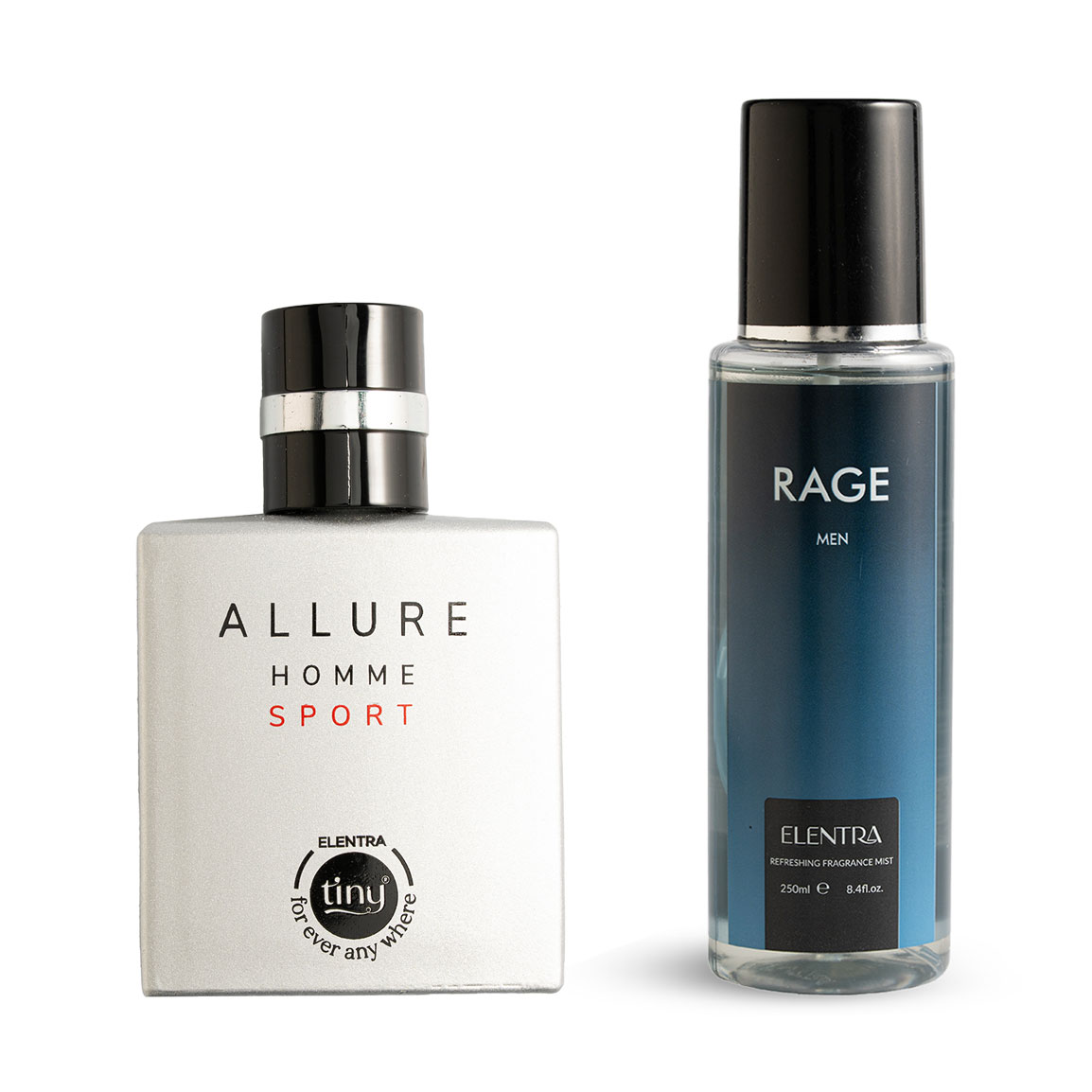 عطر جیبی مردانه مدل Allure Homme Sport النترا تاینی به همراه بادی اسپلش مردانه مدل Rage