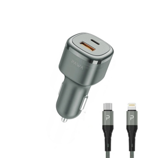 شارژر فندکی 50W با کابل تایپ سی به لایتنیگ پاوا مدل SOLID CAR CHARGER 50W CC50QCL - 01