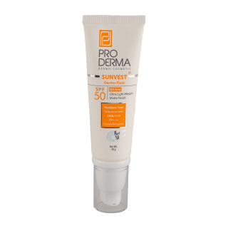 فلویید ضد آفتاب بی رنگ و فاقد چربی با SPF 50 مدل Sunvest مناسب پوست های معمولی تا چرب و جوشدار وزن 50 گرم پرودرما