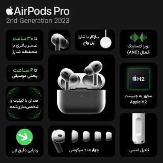 هدفون بلوتوثی اپل مدل AirPods Pro 2nd Generation 2023 Type C - 06