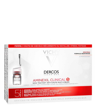 محلول مو ضد ریزش ویشی مدل Aminexil Clinical 5 بسته 21 عددی مناسب بانوان