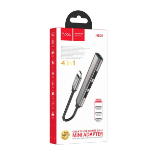 هاب شارژ 4 پورت مدل HB26 4IN1 با سری کابل تایپ سی هوکو - 02