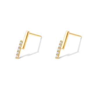 گوشواره طلا 18 عیار مدل دو خط موازی ساده و نگین 1