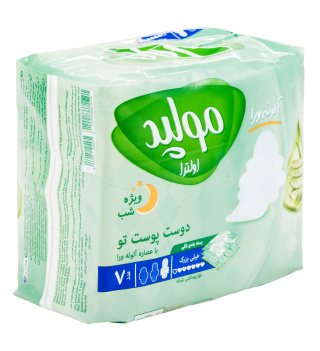 نوار بهداشتی شبانه اولترا با عصاره آلوئه ورا سایز خیلی بزرگ بسته بندی تکی 7 عددی مولپد - 01