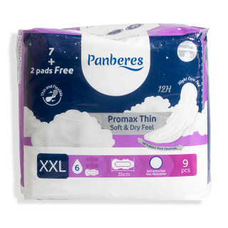 نوار بهداشتی بالدار مدل پرومکس نازک سایز XXL مناسب استفاده شب بسته 9 عددی پنبه ریز - 02