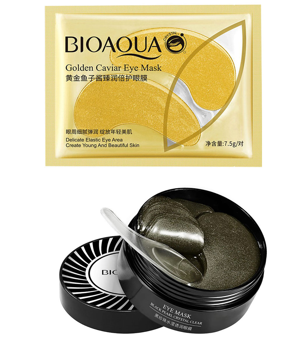 ماسک زیر چشم بیوآکوا مدل مراورید سیاه به همراه ماسک ورقهای زیر چشم خاویار طلایی بسته 2 عددی نمای ۲