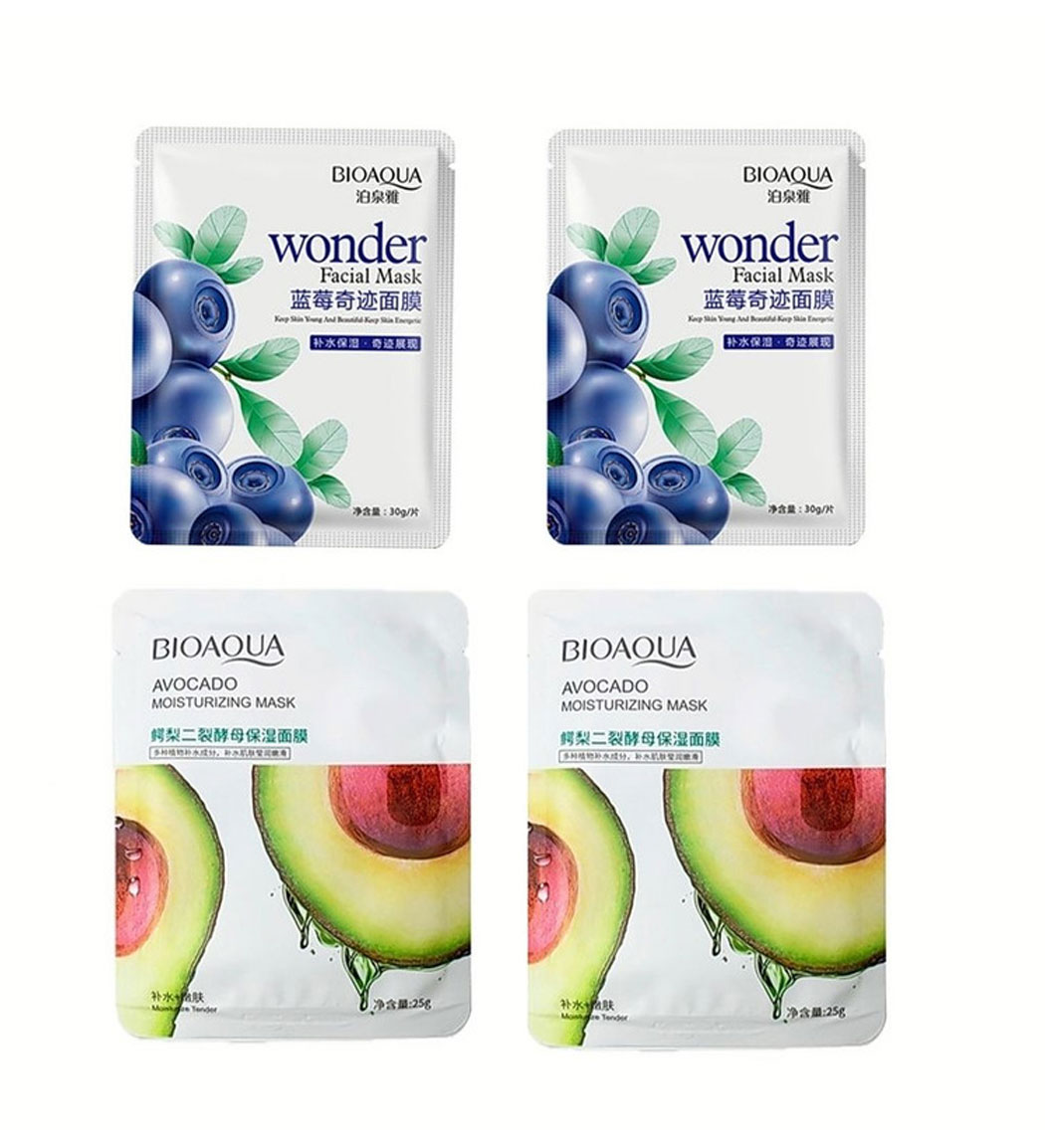 پک 4 عددی ماسک صورت مدل آووکادو و بلوبری بیوآکوا
