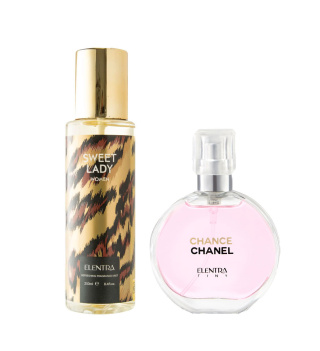 عطر جیبی زنانه تاینی مدل Chanel Chance به همراه بادی اسپلش زنانه النترا تاینی مدل Sweet Lady